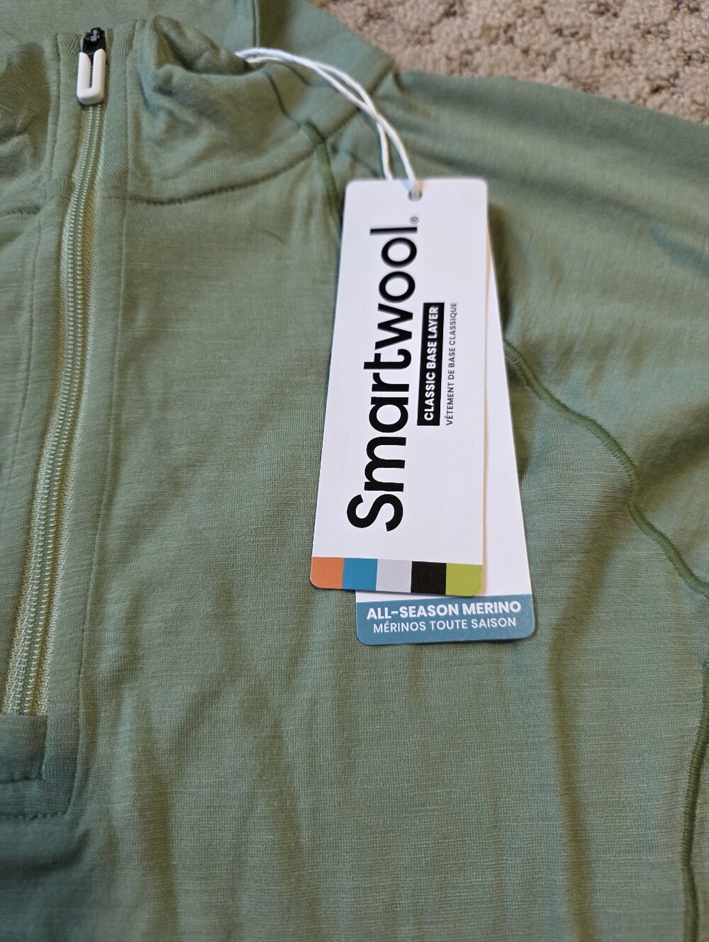 Smartwool All Season Green Tea Merino 1/4 Zip Baselayer - Picture 4 of 7